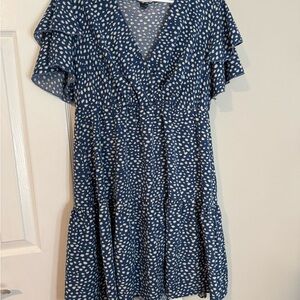 Elegant Blue Polka Dot Dress